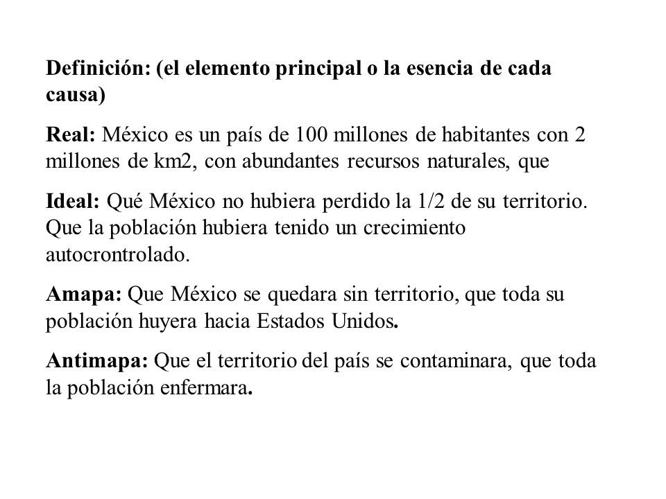 Definición: (el elemento principal o la esencia de cada causa)