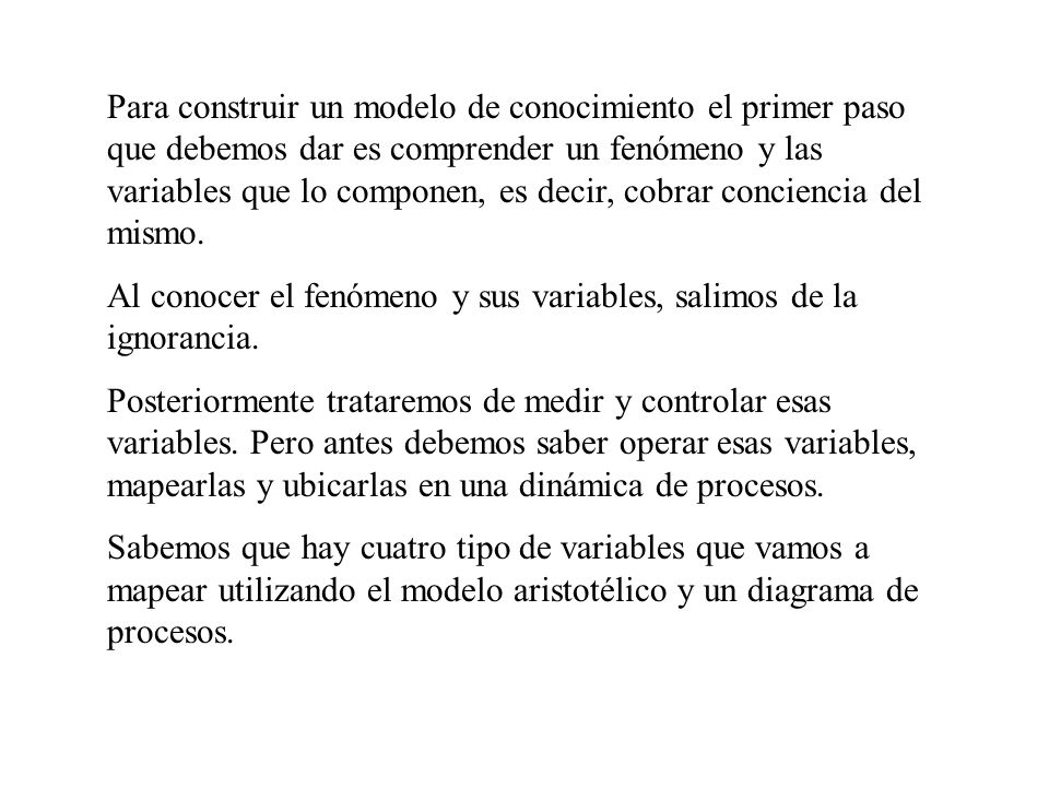 Para construir un modelo de conocimiento el primer paso que debemos dar es comprender un fenómeno y las variables que lo componen, es decir, cobrar conciencia del mismo.