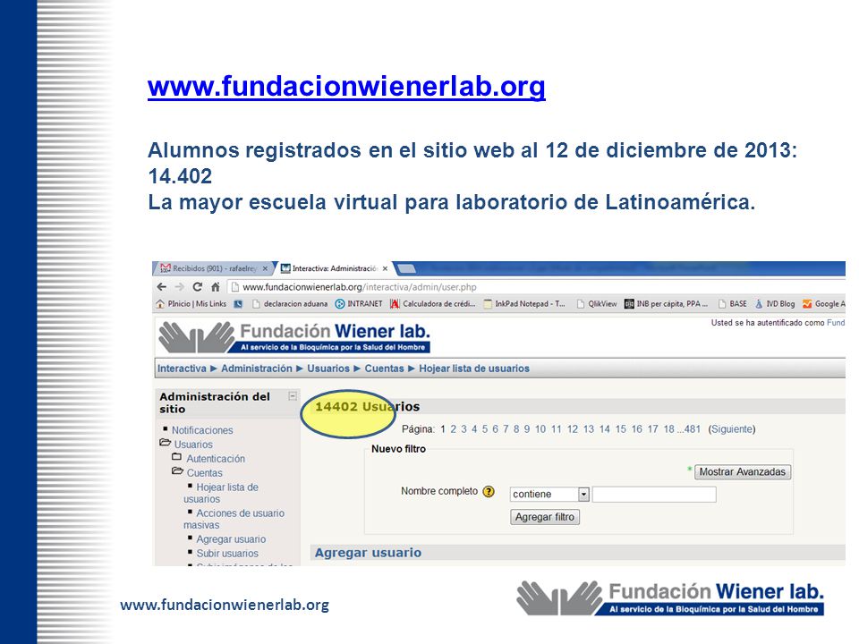 Alumnos registrados en el sitio web al 12 de diciembre de 2013: