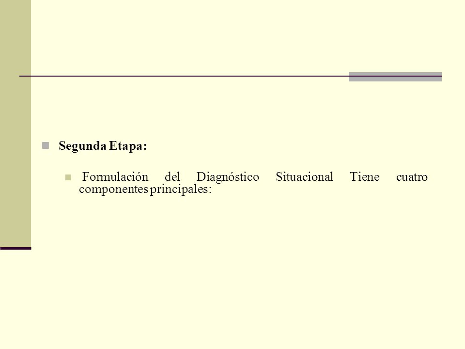 Segunda Etapa: Formulación del Diagnóstico Situacional Tiene cuatro componentes principales: