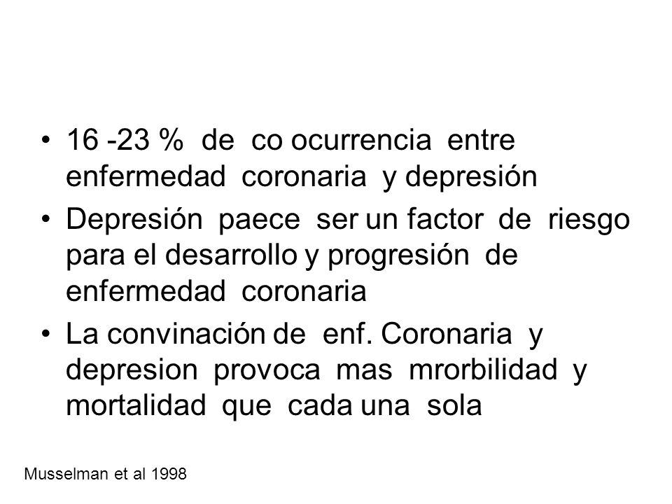 % de co ocurrencia entre enfermedad coronaria y depresión