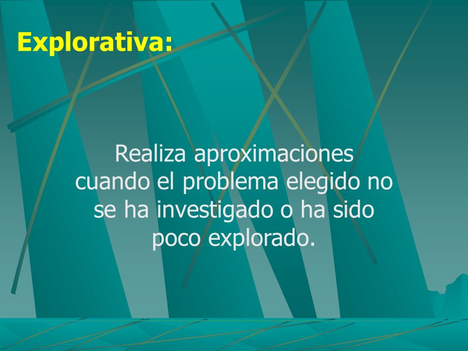 Explorativa: Realiza aproximaciones cuando el problema elegido no se ha investigado o ha sido poco explorado.