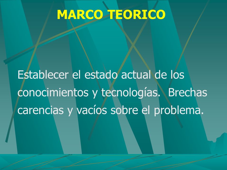MARCO TEORICO Establecer el estado actual de los conocimientos y tecnologías.