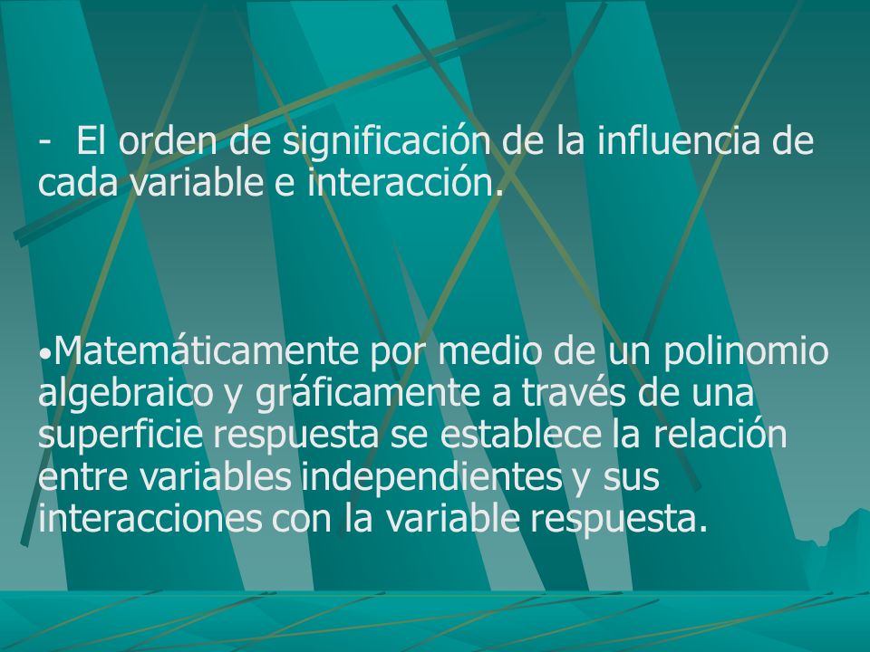- El orden de significación de la influencia de cada variable e interacción.