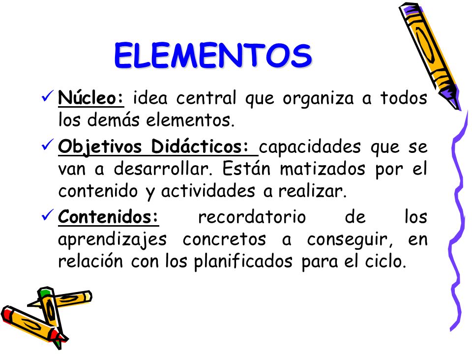 ELEMENTOS Núcleo: idea central que organiza a todos los demás elementos.