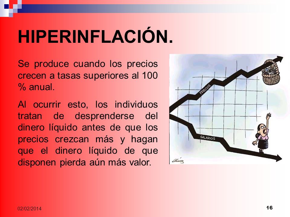 HIPERINFLACIÓN. Se produce cuando los precios crecen a tasas superiores al 100 % anual.