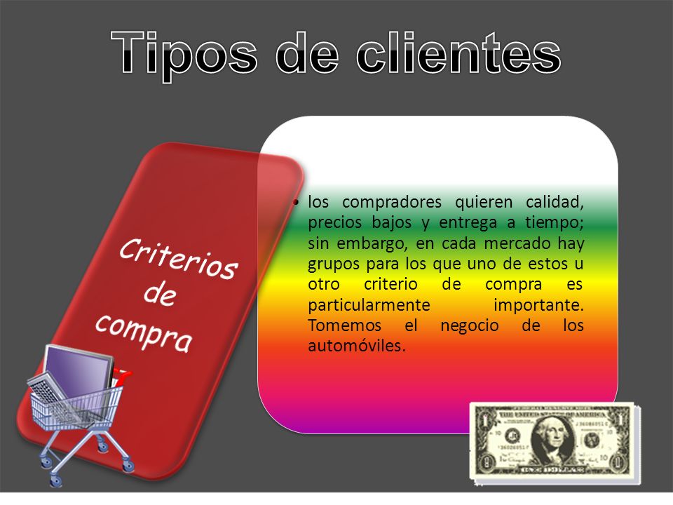 Tipos de clientes Criterios de compra