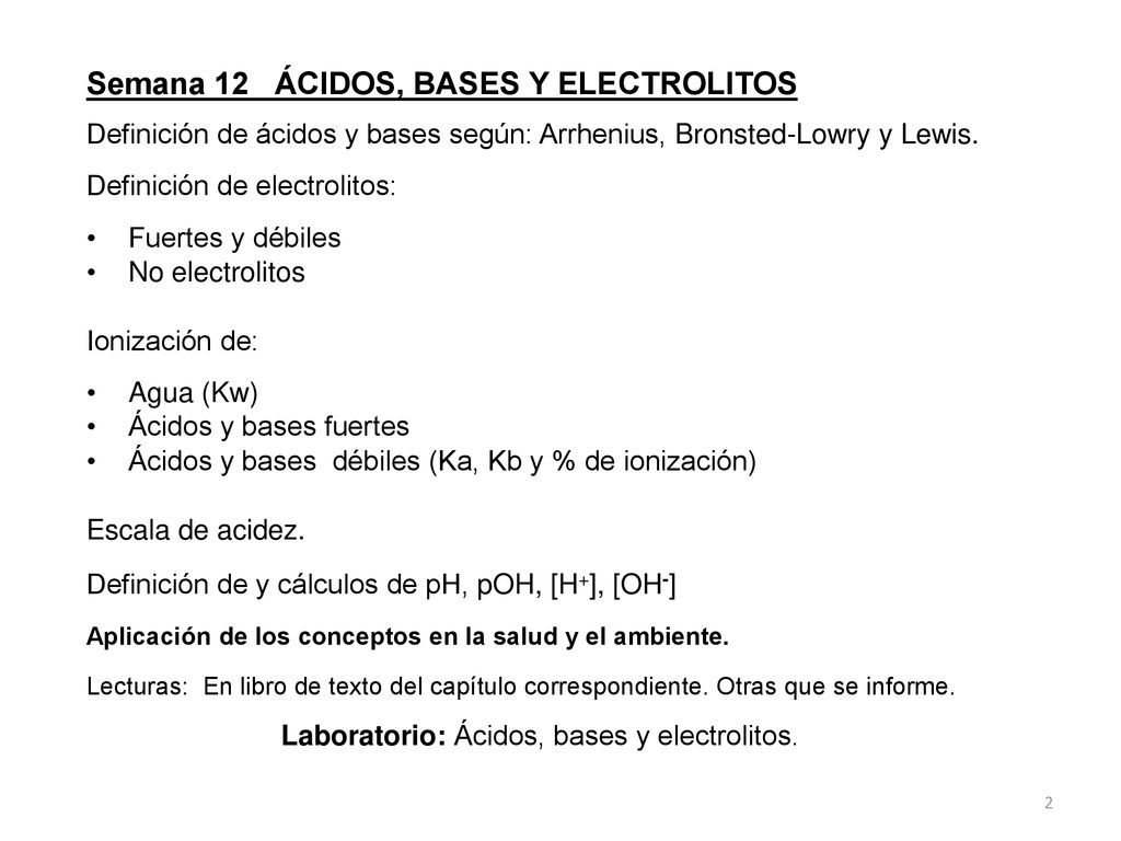 Laboratorio: Ácidos, bases y electrolitos.