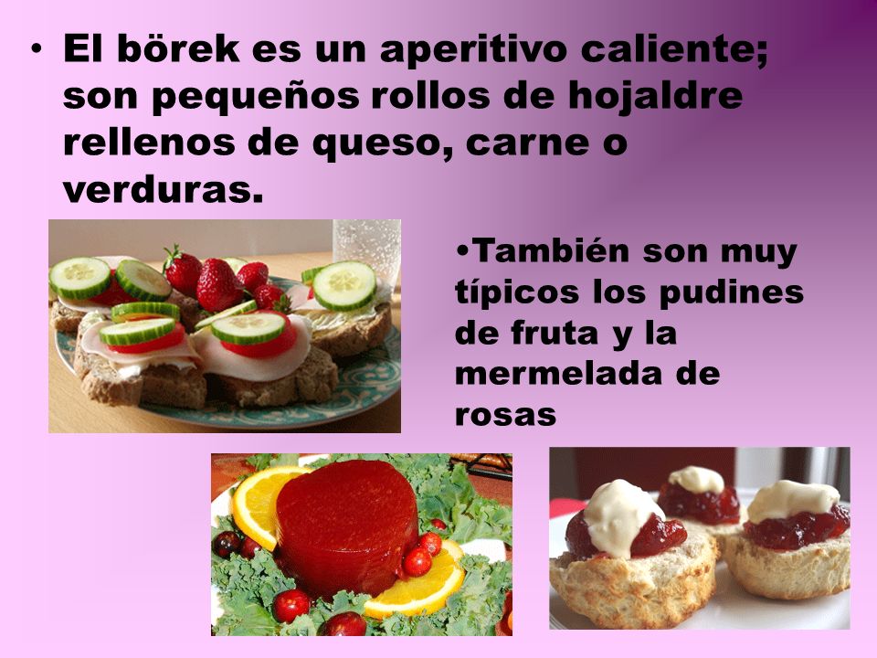 El börek es un aperitivo caliente; son pequeños rollos de hojaldre rellenos de queso, carne o verduras.