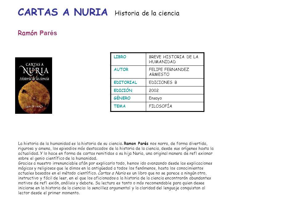 CARTAS A NURIA Historia de la ciencia Ramón Parés