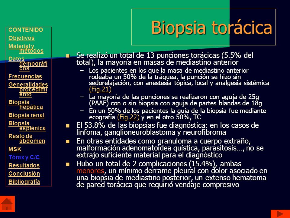 Biopsia torácica CONTENIDO. Objetivos. Material y métodos. Datos demográficos. Frecuencias. Generalidades procedimiento.