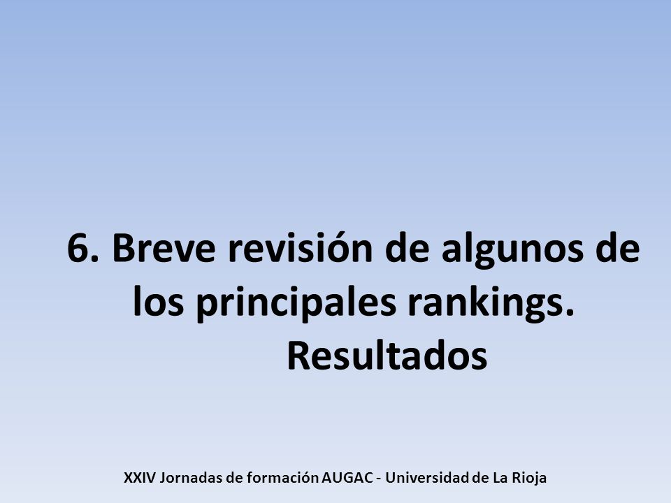 6. Breve revisión de algunos de los principales rankings. Resultados
