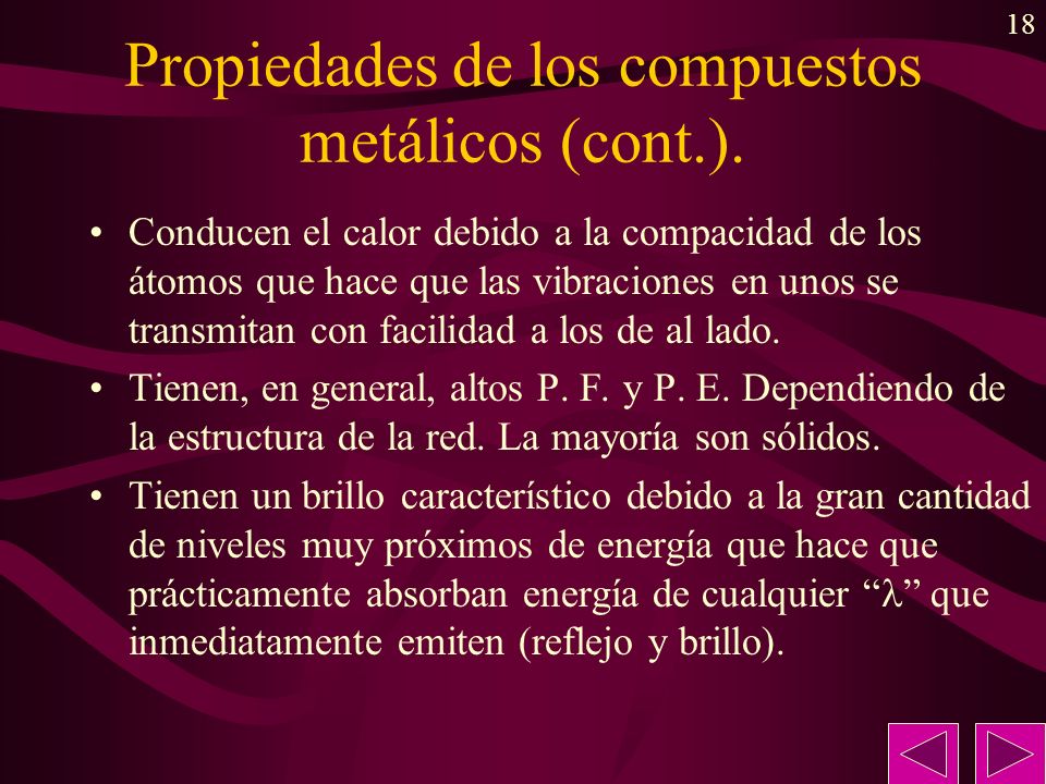 Propiedades de los compuestos metálicos (cont.).