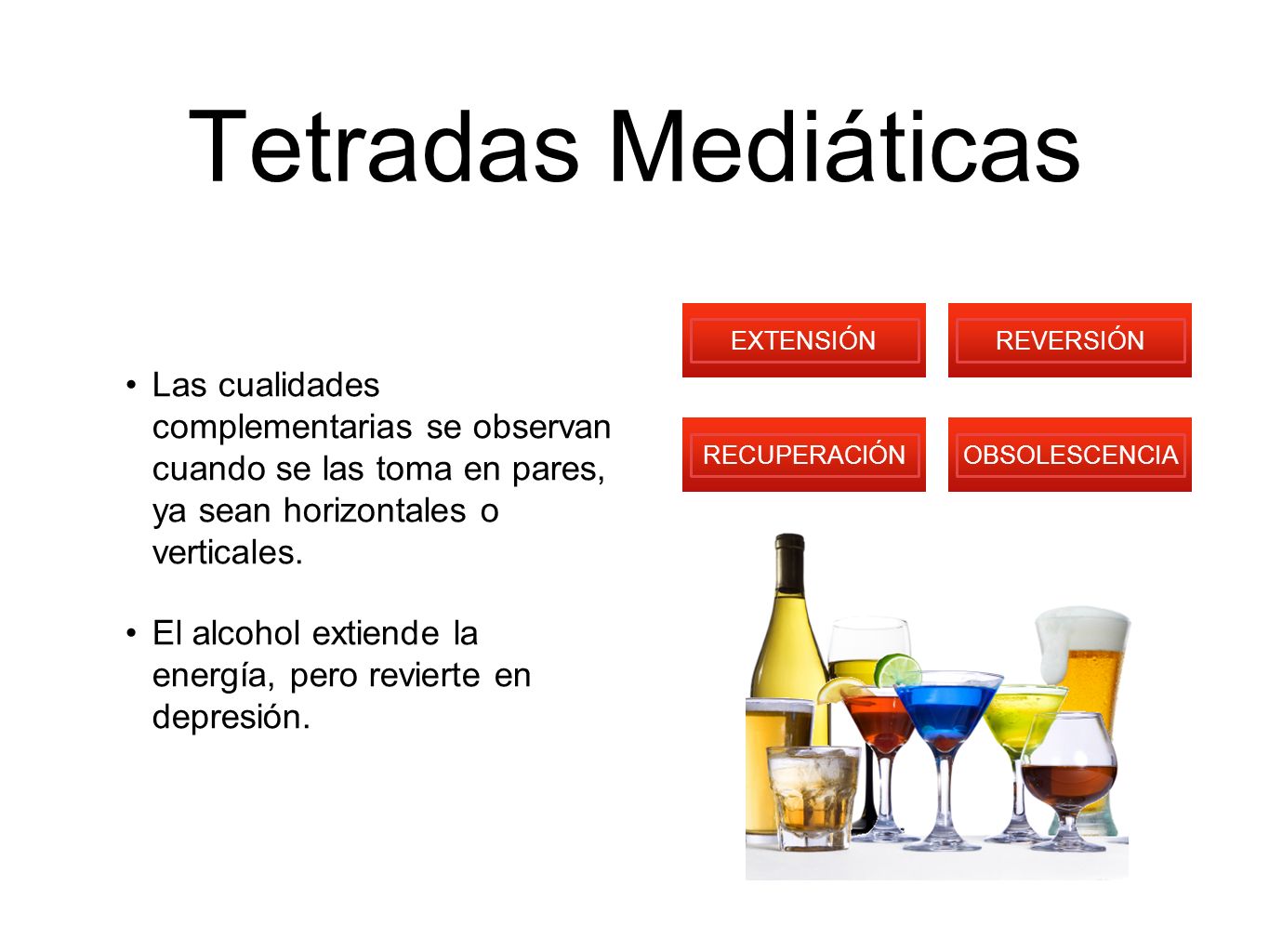 Tetradas Mediáticas Las cualidades complementarias se observan cuando se las toma en pares, ya sean horizontales o verticales.