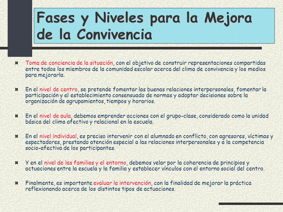 Fases y Niveles para la Mejora de la Convivencia