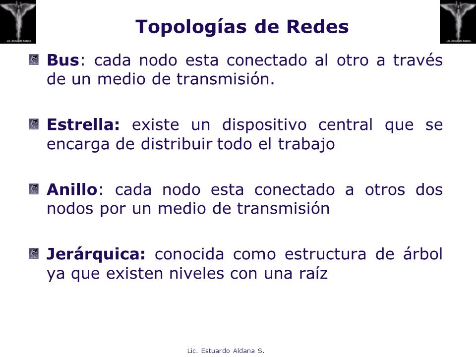 Topologías de Redes Bus: cada nodo esta conectado al otro a través de un medio de transmisión.