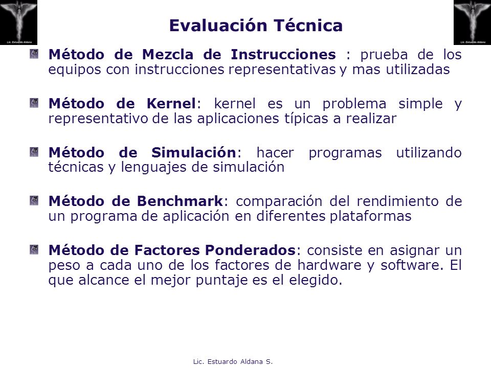 Evaluación Técnica Método de Mezcla de Instrucciones : prueba de los equipos con instrucciones representativas y mas utilizadas.