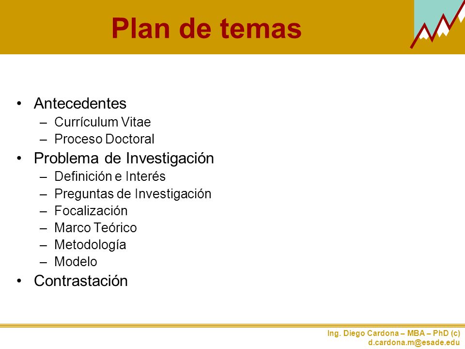 Plan de temas Antecedentes Problema de Investigación Contrastación