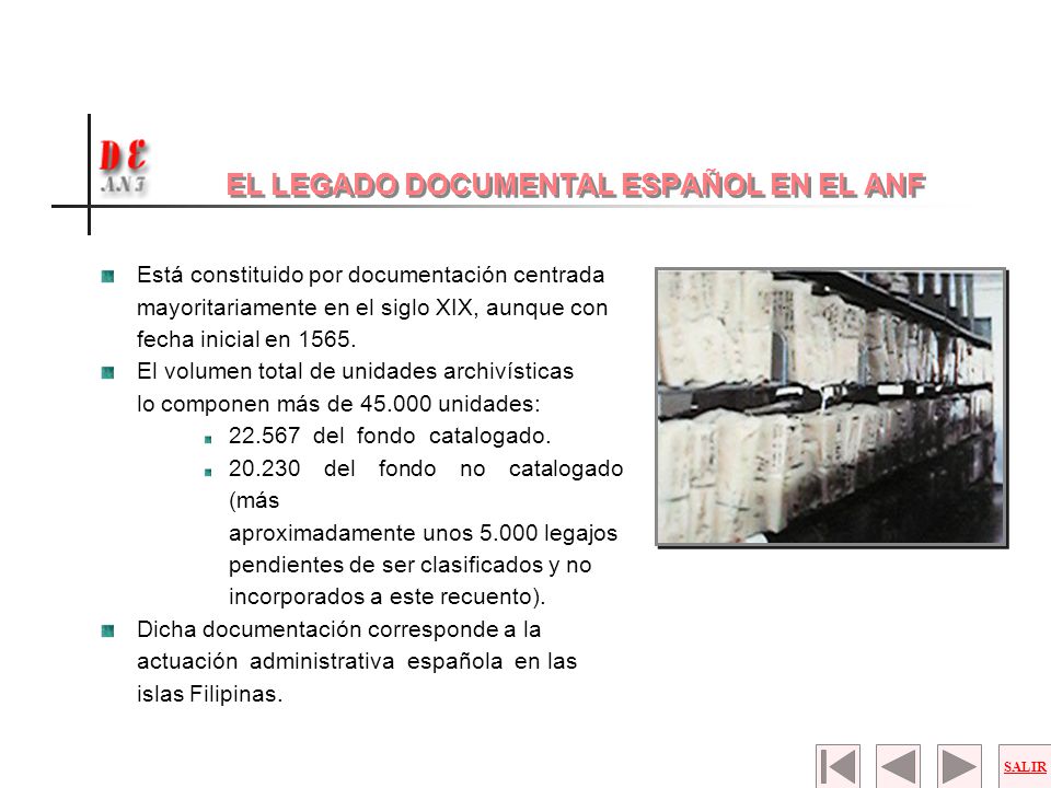 EL LEGADO DOCUMENTAL ESPAÑOL EN EL ANF
