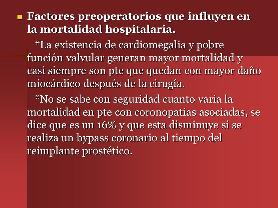Factores preoperatorios que influyen en la mortalidad hospitalaria.