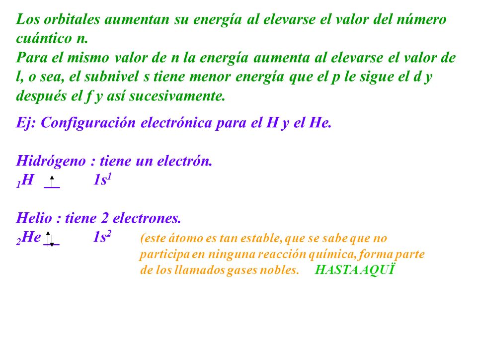 Los orbitales aumentan su energía al elevarse el valor del número
