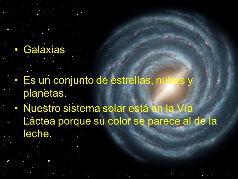 Galaxias Es un conjunto de estrellas, nubes y planetas.