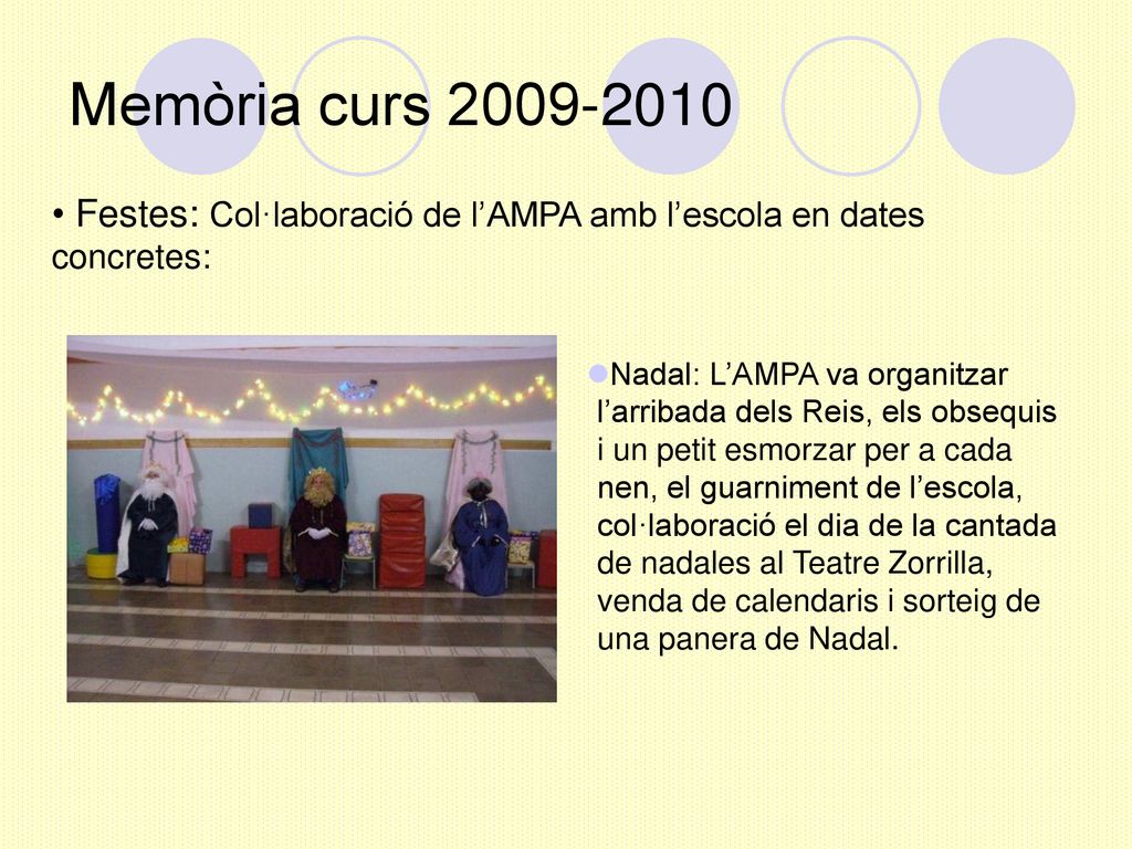 Memòria curs Festes: Col·laboració de l’AMPA amb l’escola en dates concretes: