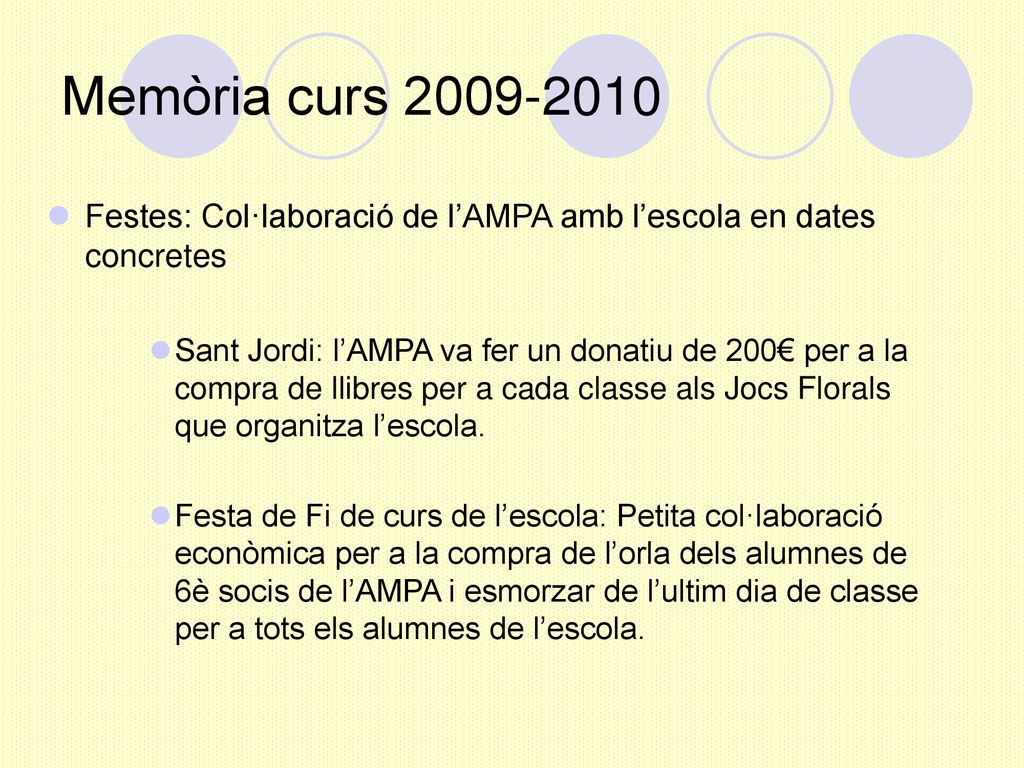 Memòria curs Festes: Col·laboració de l’AMPA amb l’escola en dates concretes.