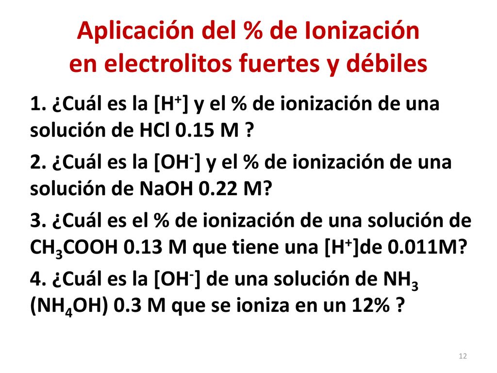 Aplicación del % de Ionización en electrolitos fuertes y débiles