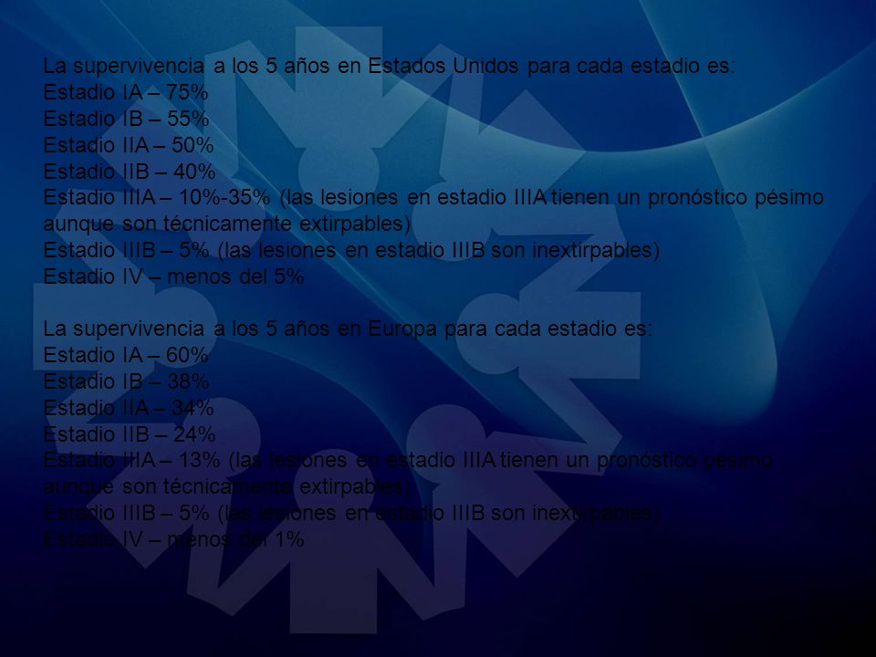 La supervivencia a los 5 años en Estados Unidos para cada estadio es: