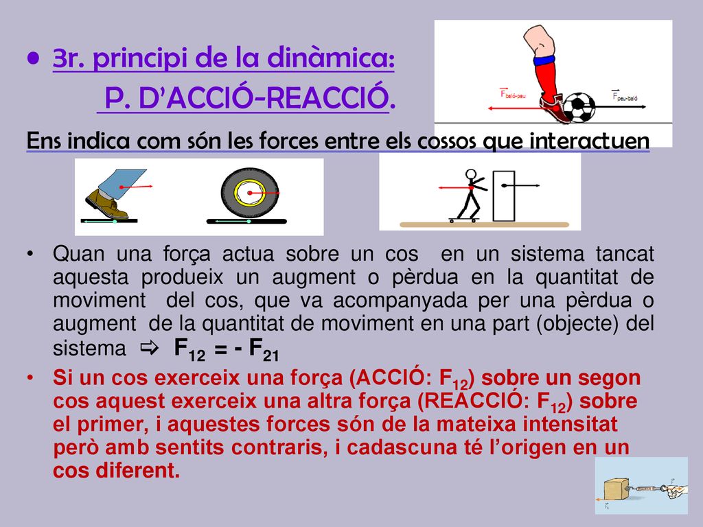 3r. principi de la dinàmica: P. D’ACCIÓ-REACCIÓ.