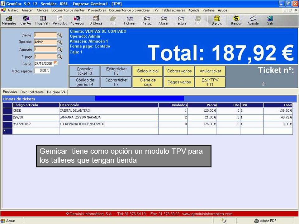 Gemicar tiene como opción un modulo TPV para los talleres que tengan tienda