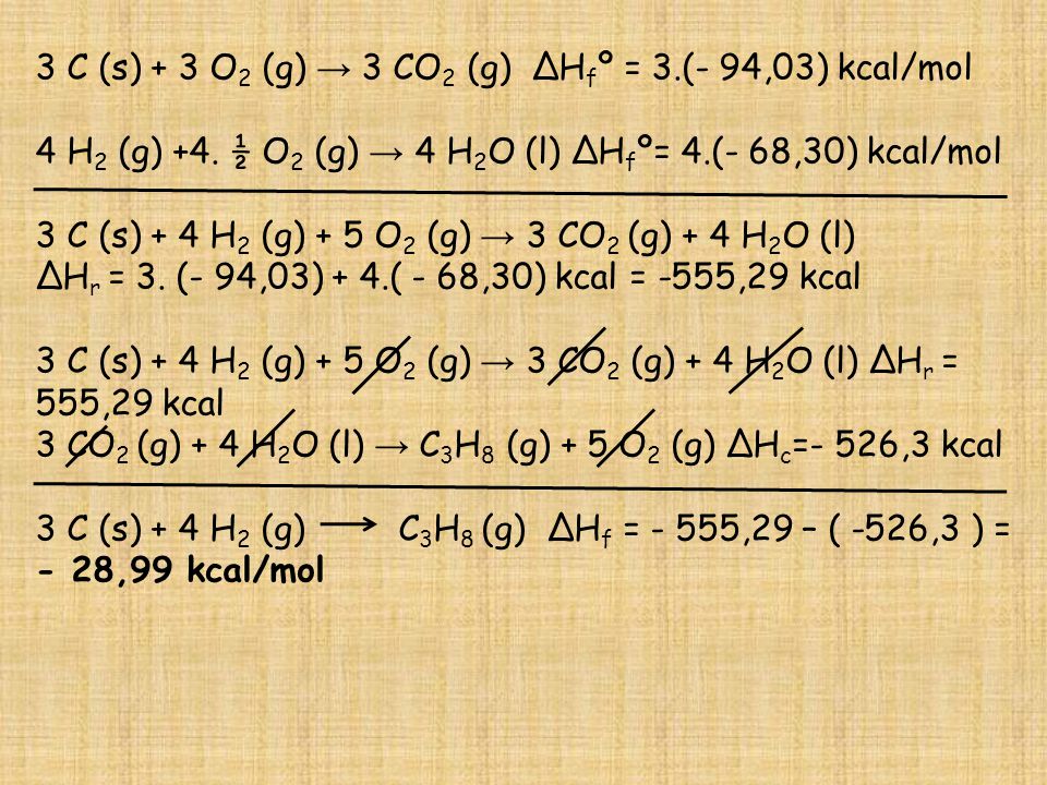 3 C (s) + 3 O2 (g) → 3 CO2 (g) ∆Hfº = 3.(- 94,03) kcal/mol