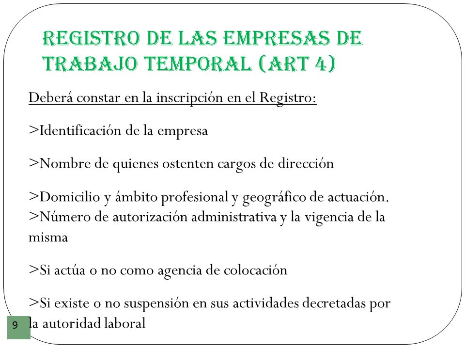 Registro de las Empresas de Trabajo Temporal (art 4)