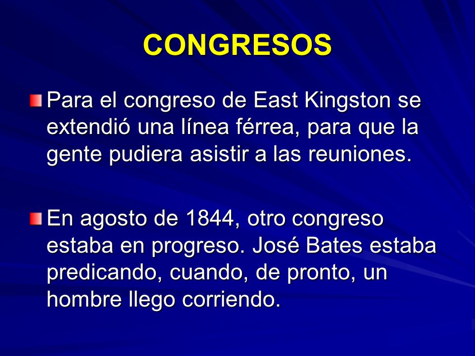 CONGRESOS Para el congreso de East Kingston se extendió una línea férrea, para que la gente pudiera asistir a las reuniones.