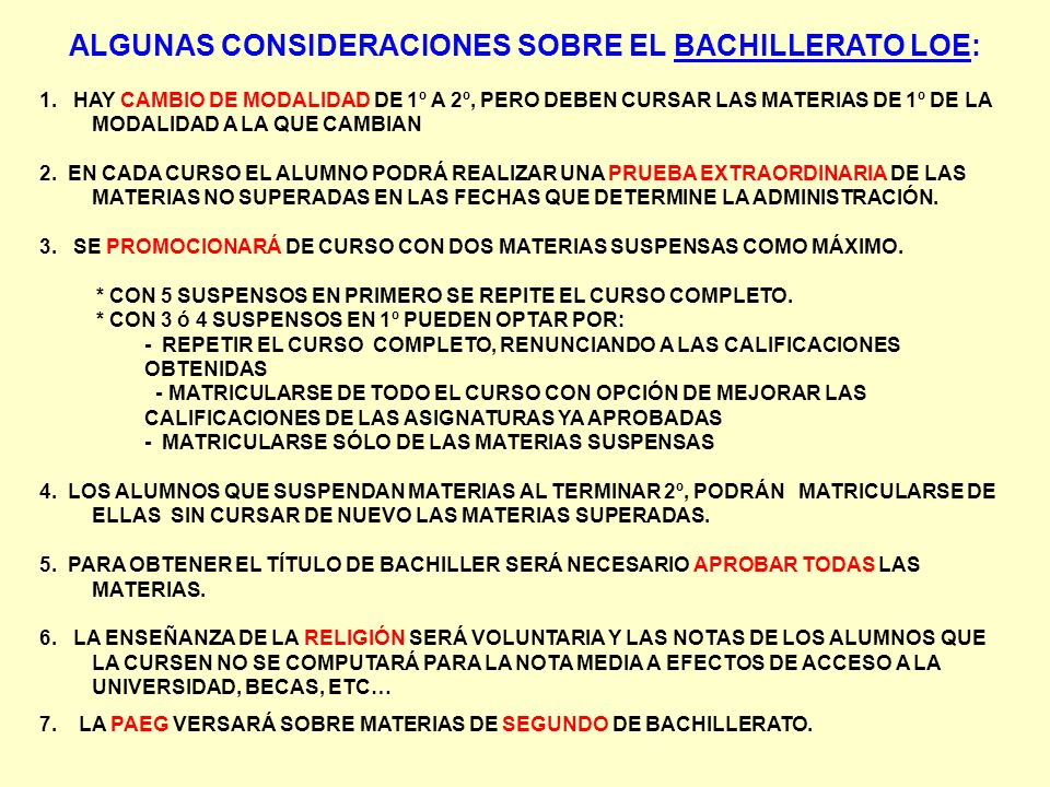 ALGUNAS CONSIDERACIONES SOBRE EL BACHILLERATO LOE:
