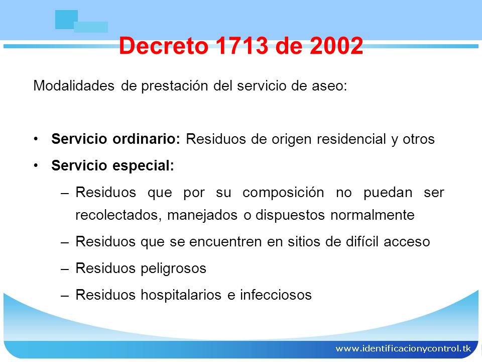 Decreto 1713 de 2002 Modalidades de prestación del servicio de aseo: