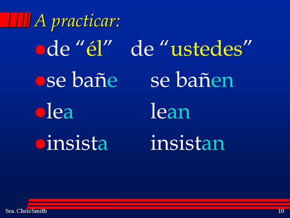 de él de ustedes se bañe se bañen lea lean insista insistan