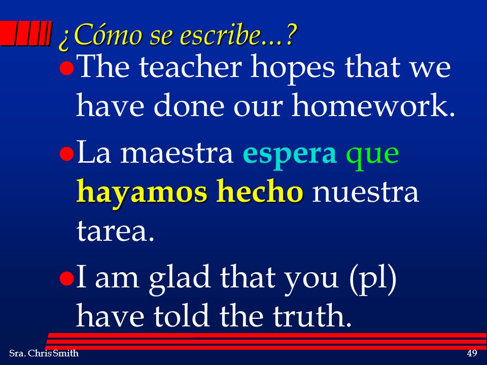 The teacher hopes that we have done our homework.