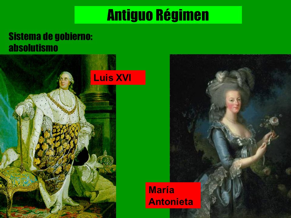 Antiguo Régimen Sistema de gobierno: absolutismo Luis XVI