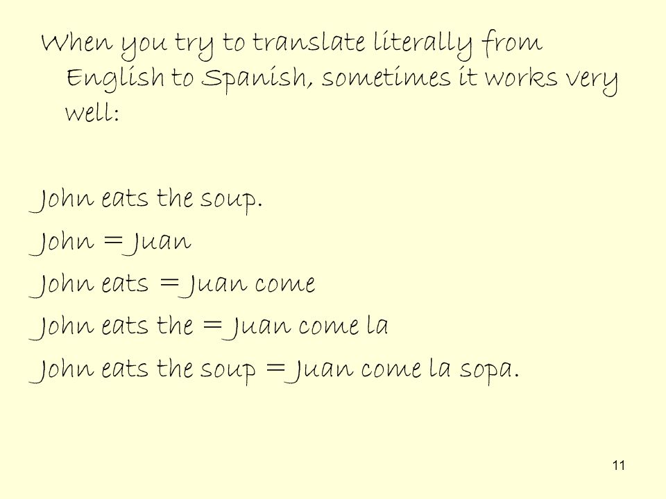 When you try to translate literally from English to Spanish, sometimes it works very well: