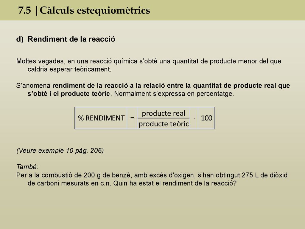 7.5 |Càlculs estequiomètrics