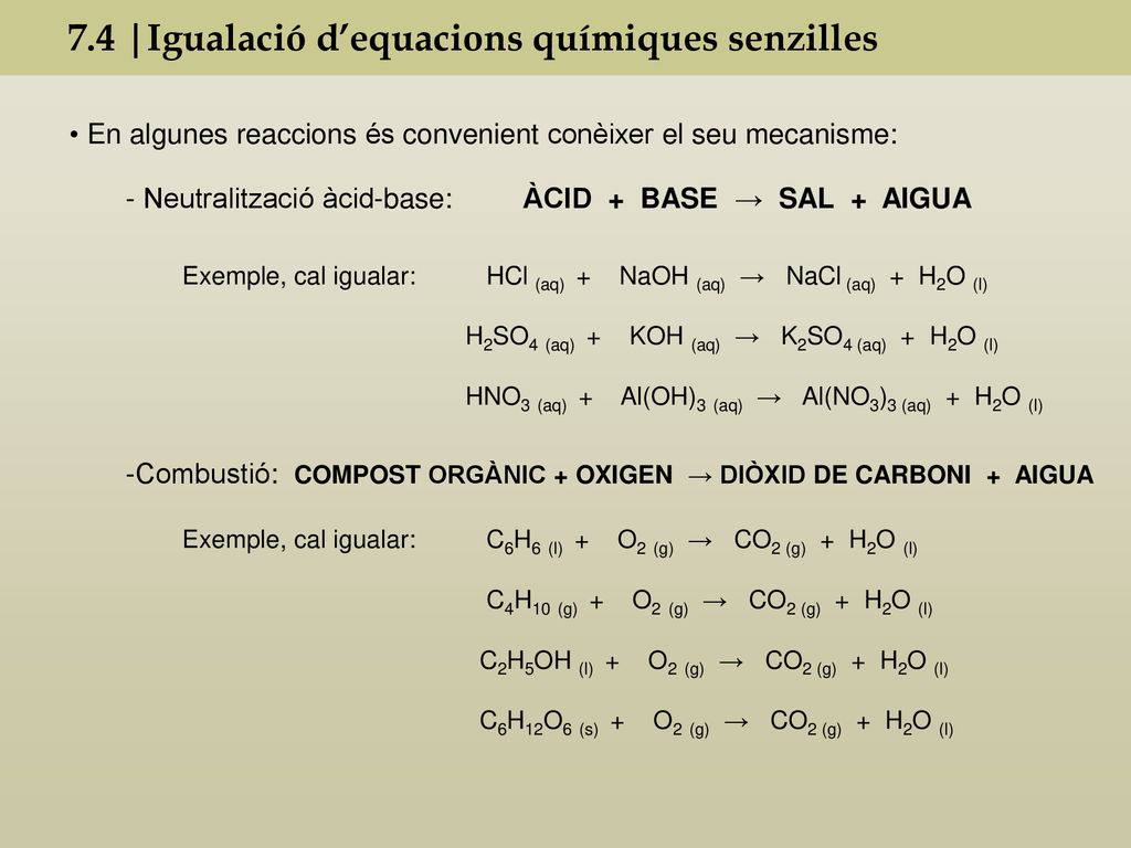 7.4 |Igualació d’equacions químiques senzilles