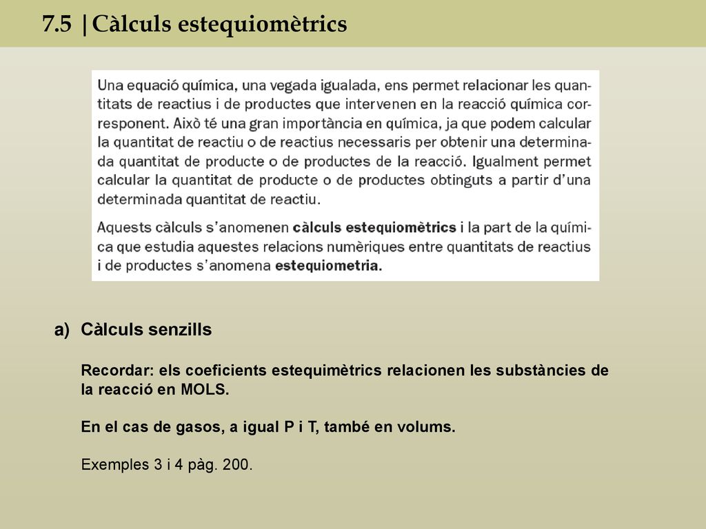 7.5 |Càlculs estequiomètrics
