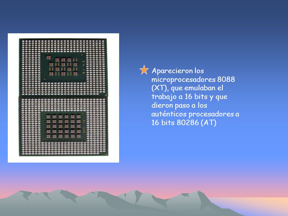 Aparecieron los microprocesadores 8088 (XT), que emulaban el trabajo a 16 bits y que dieron paso a los auténticos procesadores a 16 bits (AT)