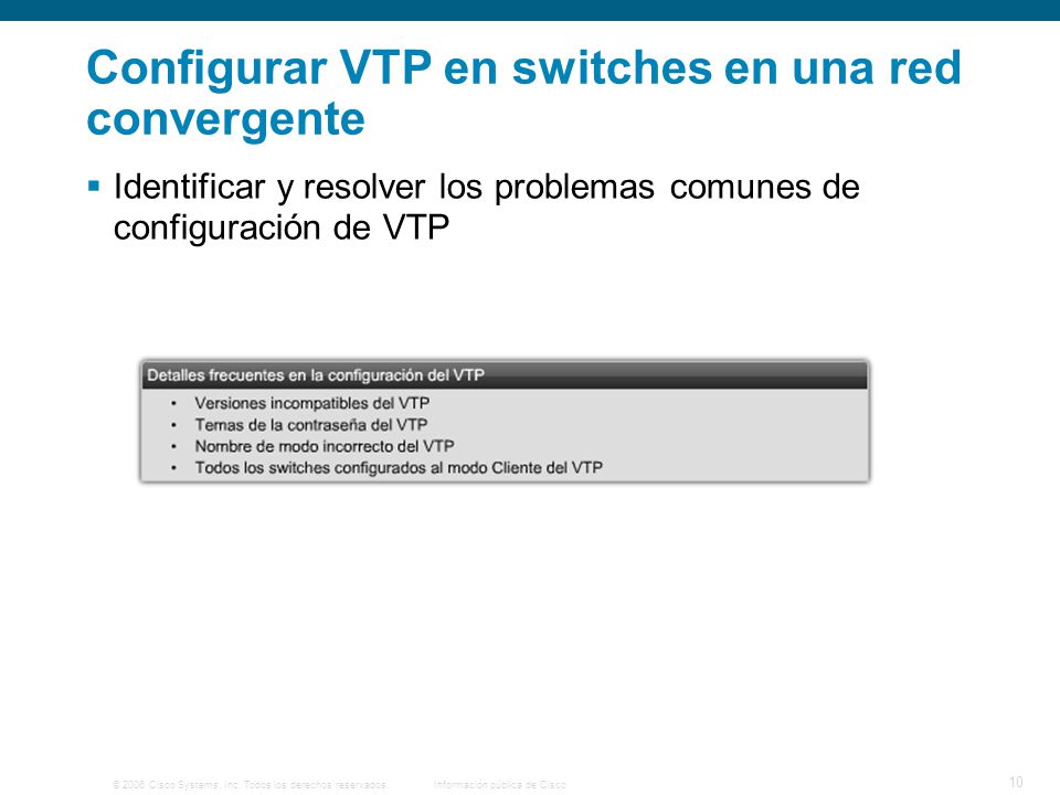 Configurar VTP en switches en una red convergente