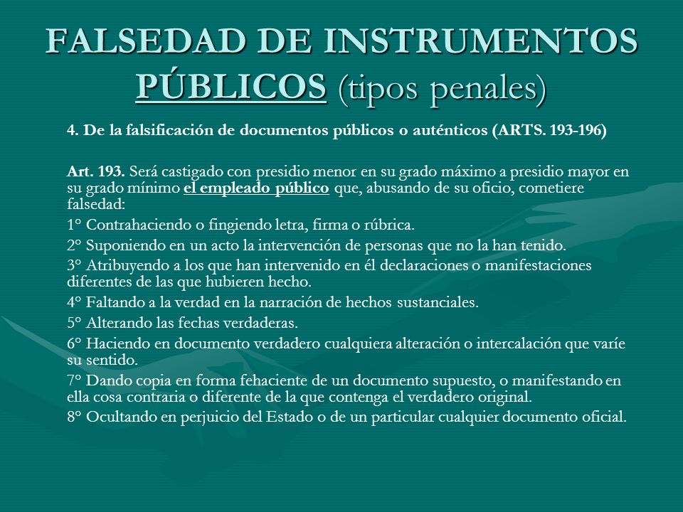 FALSEDAD DE INSTRUMENTOS PÚBLICOS (tipos penales)