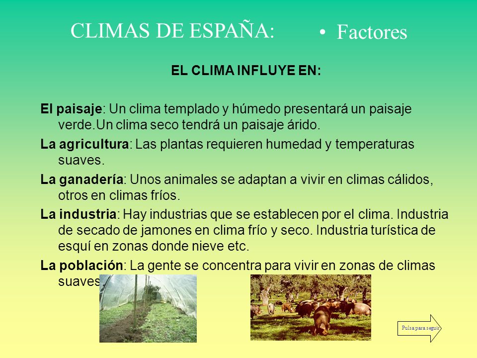 CLIMAS DE ESPAÑA: Factores EL CLIMA INFLUYE EN: