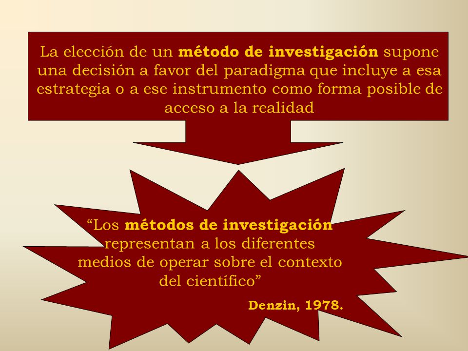 La elección de un método de investigación supone una decisión a favor del paradigma que incluye a esa estrategia o a ese instrumento como forma posible de acceso a la realidad
