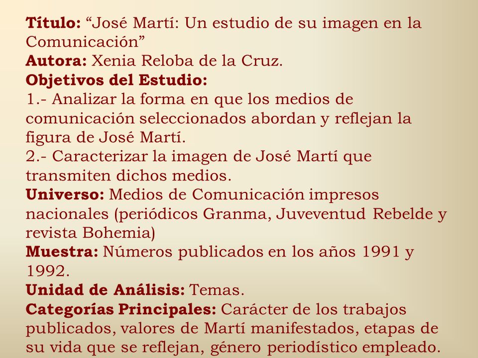 Título: José Martí: Un estudio de su imagen en la Comunicación